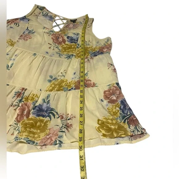 Torrid Floral Tiered Top Womens 2X Yellow Sleeveless Challis Fairy Cottage Comfy - Picture 12 of 16